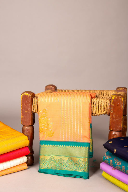 Peachish Orange Semi Silk Saree