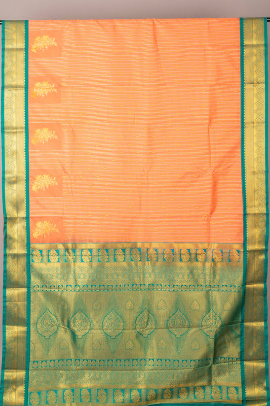 Peachish Orange Semi Silk Saree