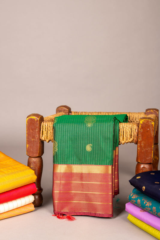 Green and Pink Vairaoosi Semi Silk Saree