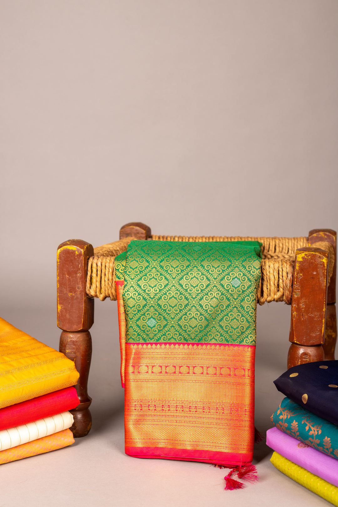 Green designer brocade semi silk saree