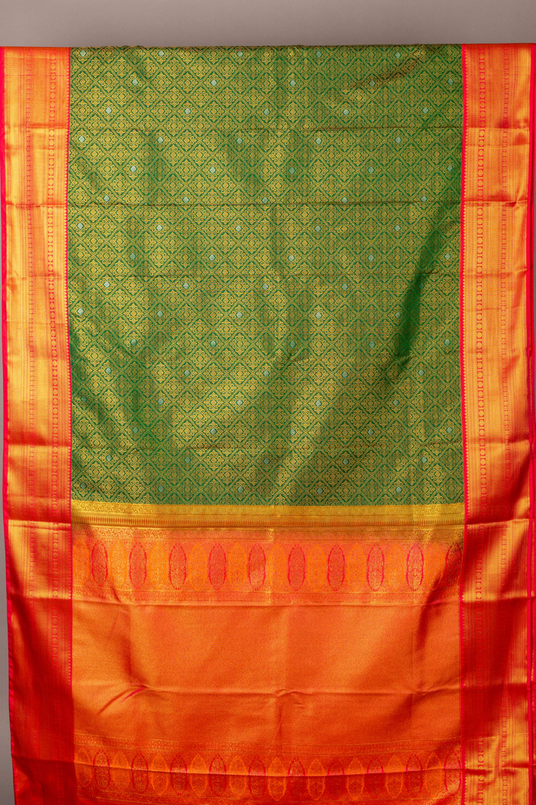 Green designer brocade semi silk saree