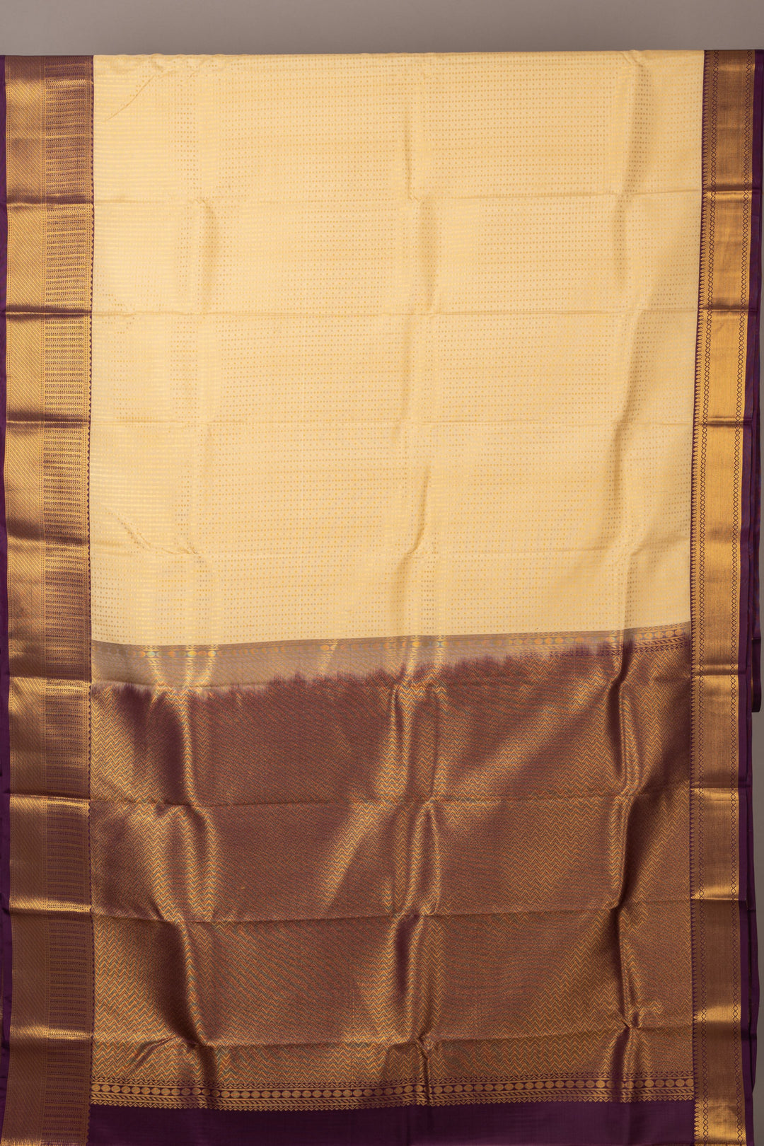 Off White And Purple Pure Touch Silk Saree