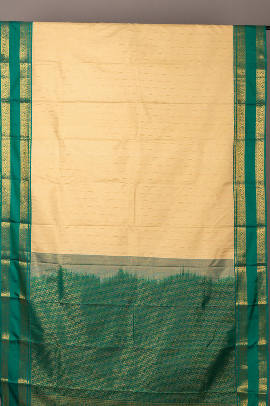 Offwhite Teal Semi Silk Saree