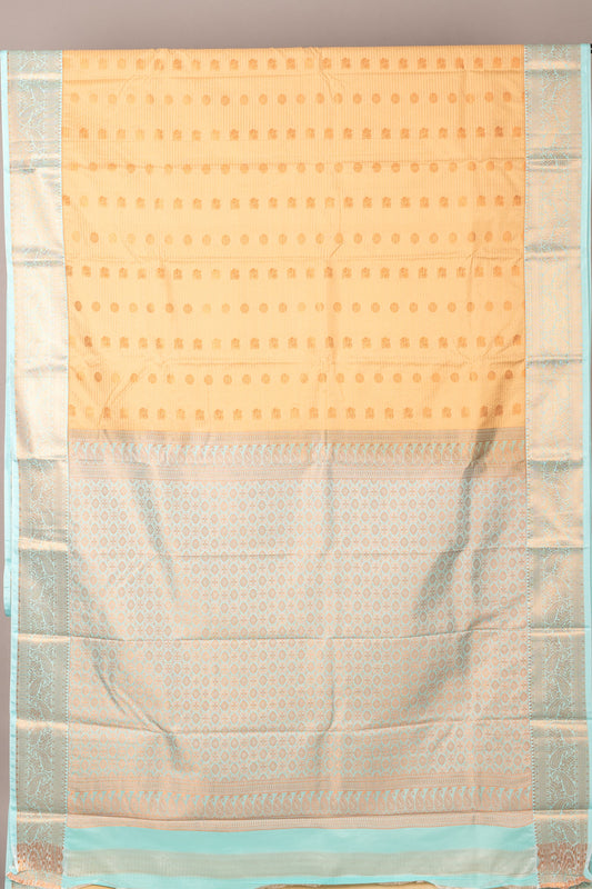 cream and blue semi silk saree