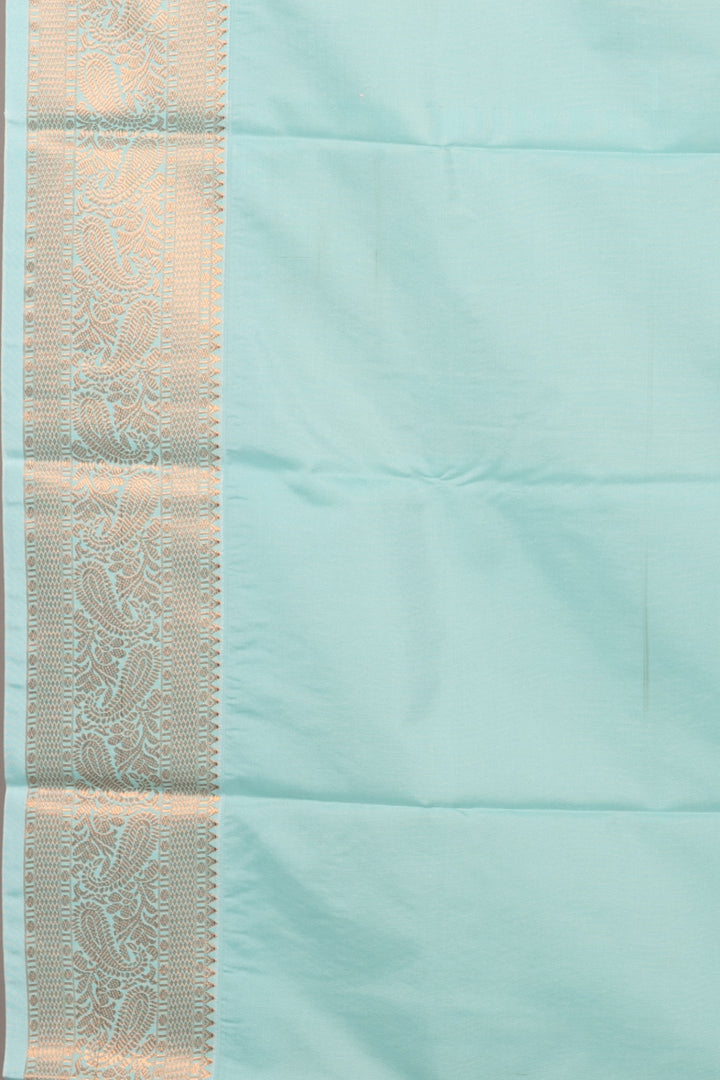 cream and blue semi silk saree