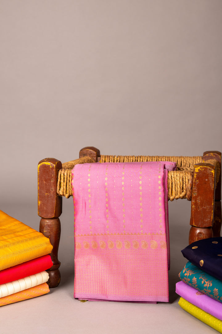 Pink and green designer semi silk saree