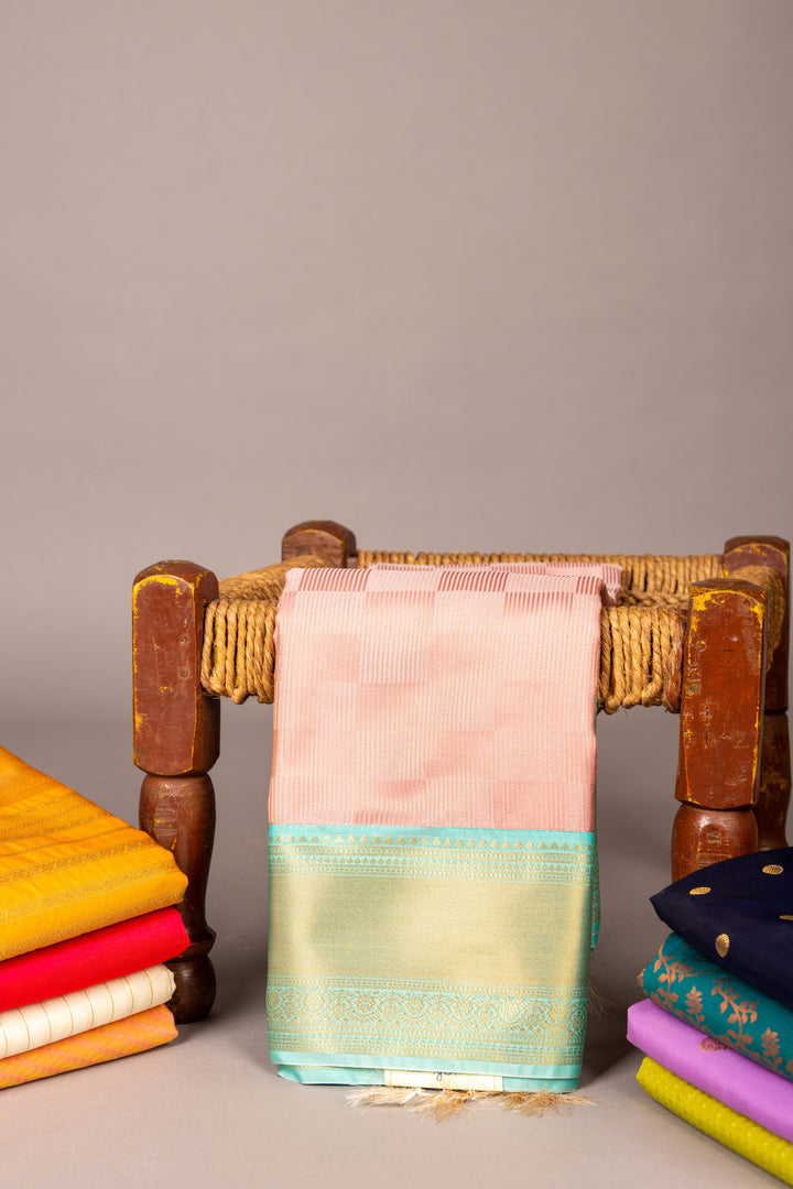 Pastel pink and blue soft silk saree