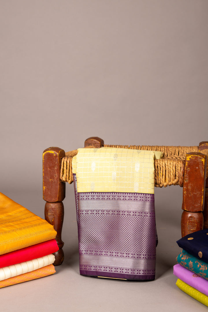 Offwhite and purple semi silk saree