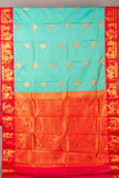 Pastel blue and pink semi silk saree