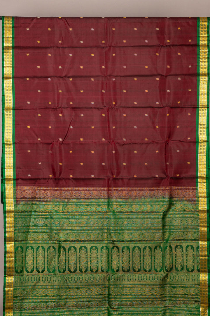 Brown and green silk saree