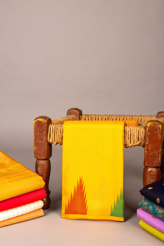 Mustard Yellow temple border silk saree