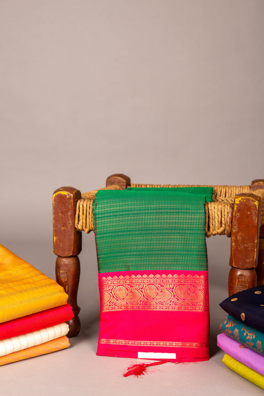 pink and green silk saree
