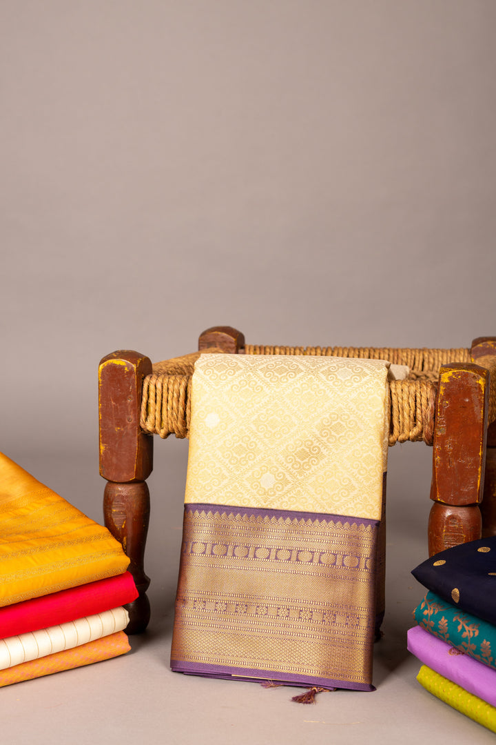 purple and cream soft silk saree