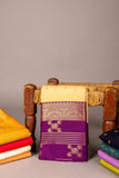 cream and purple designer semi silk saree