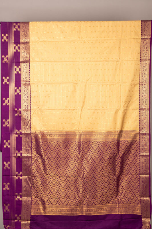 cream and purple designer semi silk saree