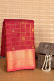 Carmine red and peach soft silk saree