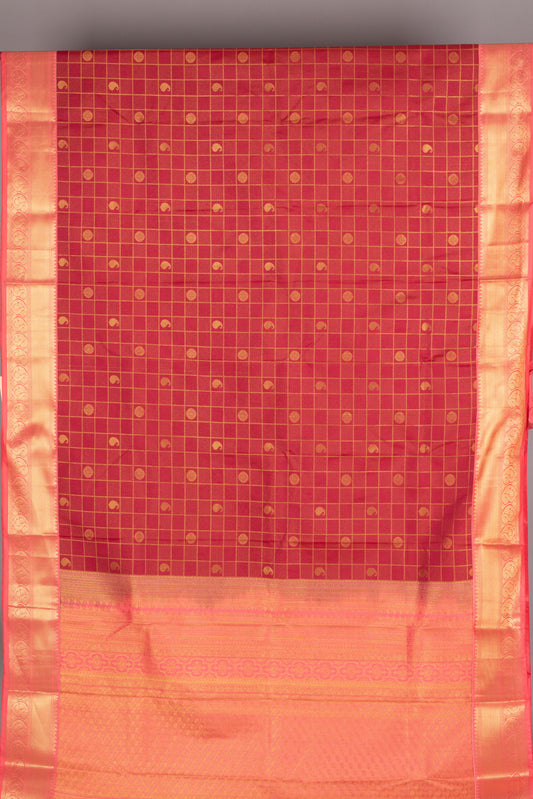 Carmine red and peach soft silk saree
