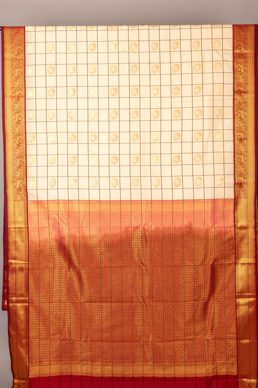 Offwhite and red semi silk saree