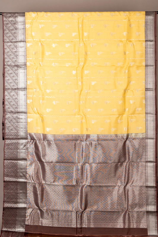Offwhite and chocolate pure touch silk saree  Please change