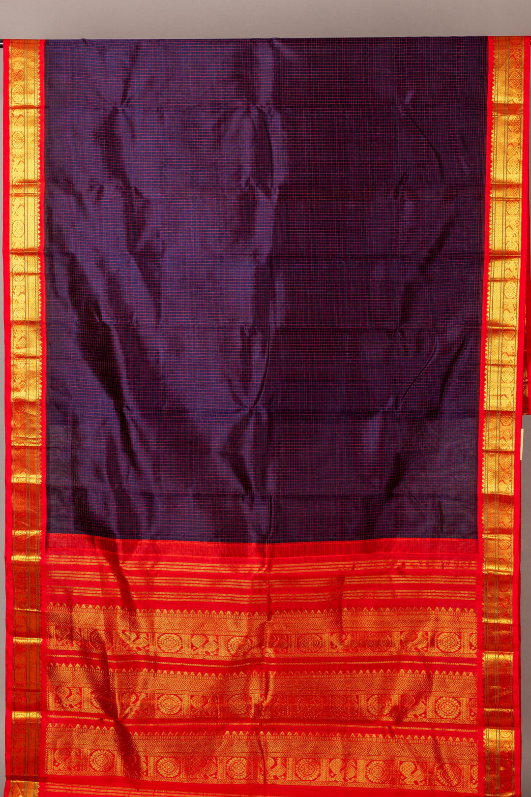 MS Blue and Red pure kanchi sico saree