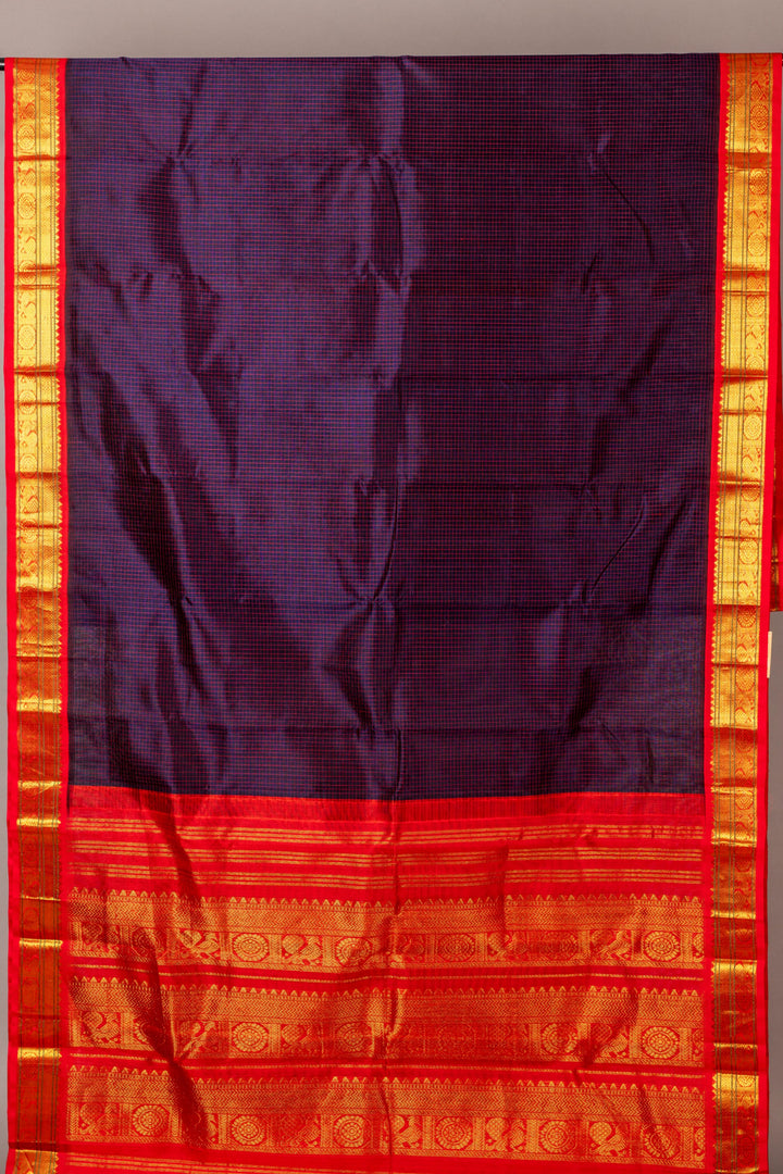 MS Blue and Red pure kanchi sico saree