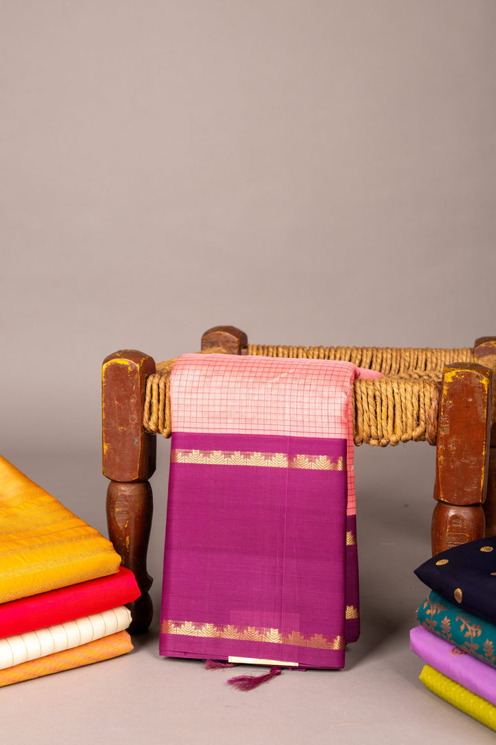 Flamingo pink and purple silk cotton saree
