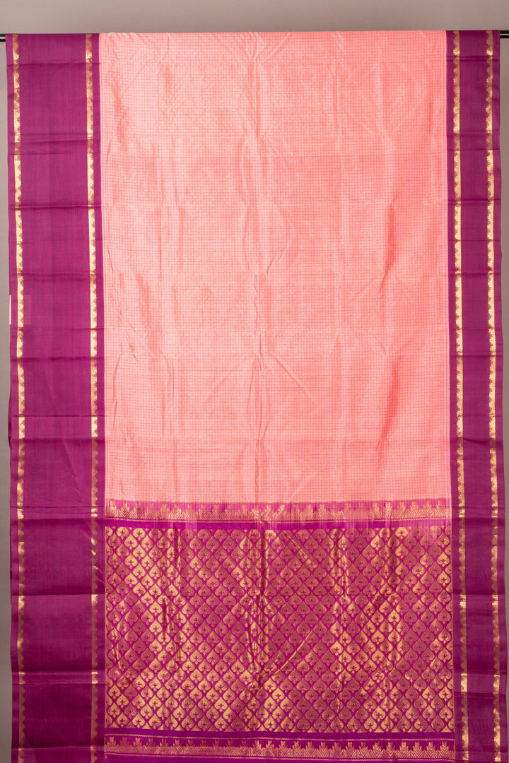 Flamingo pink and purple silk cotton saree