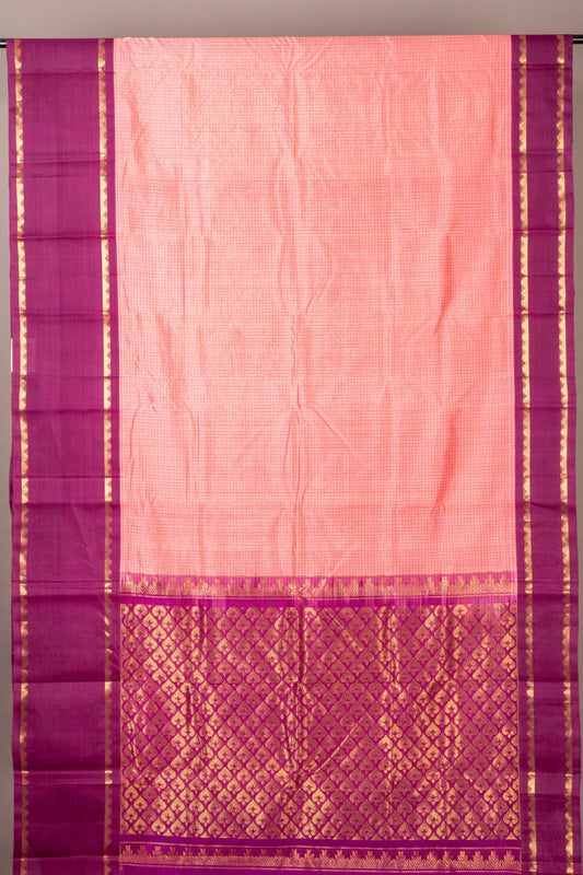 Flamingo pink and purple silk cotton saree