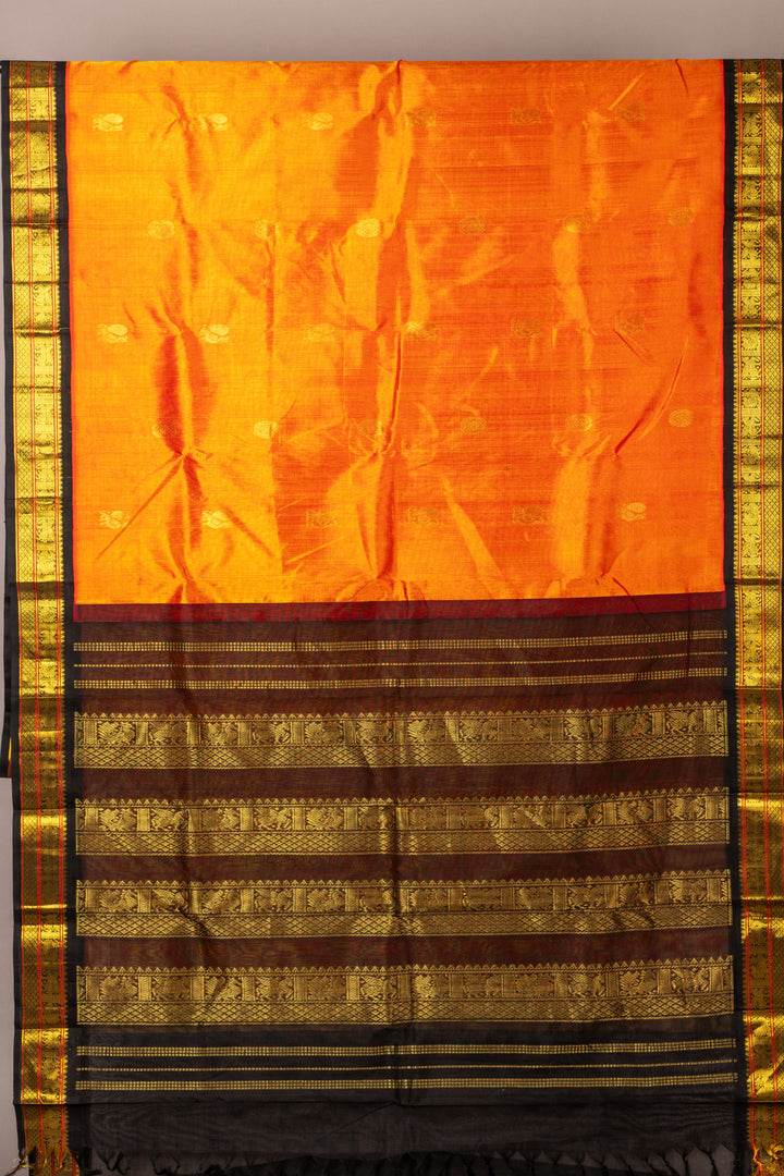 Orange And Black Silk Cotton Saree