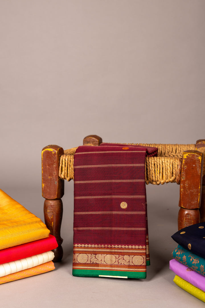 Maroon Mahul chakram pure Kanchi cotton saree