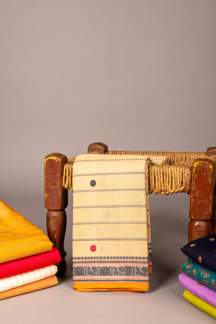 Beige traditional pure Kanchi cotton saree