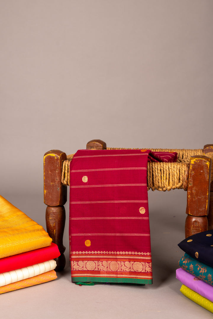 Chilli red Kanchi cotton saree