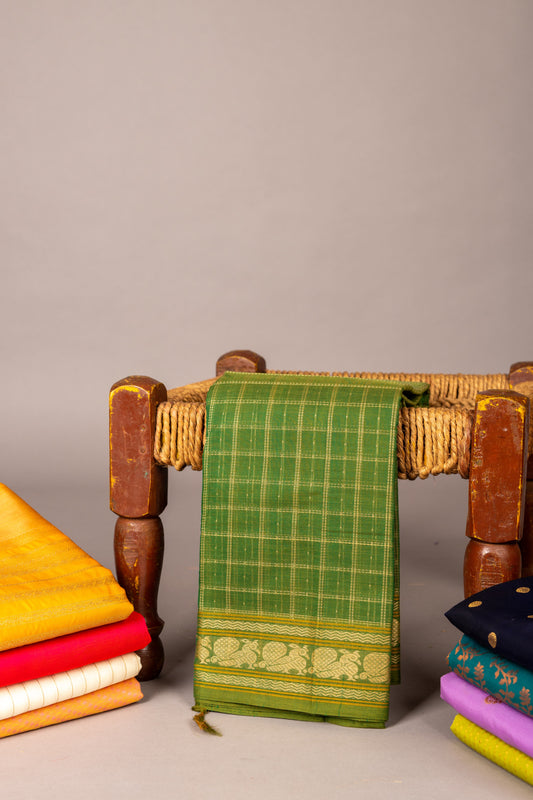 Green Thread Weave Kanchi Cotton Saree