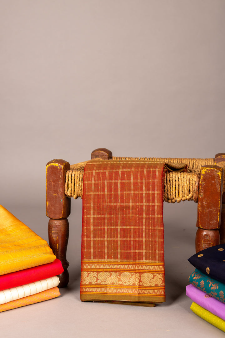 Deep Roasted Brown Kanchi Cotton Saree
