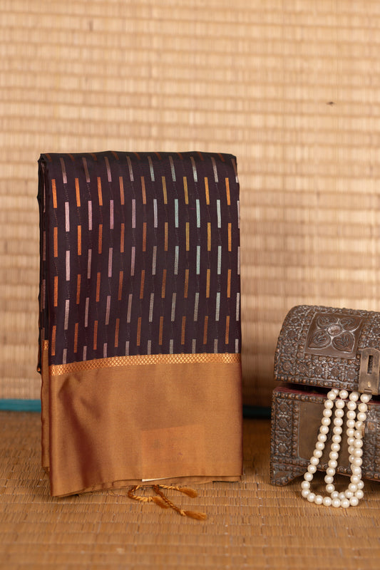 Chocolate Brown and Mustard semi silk saree