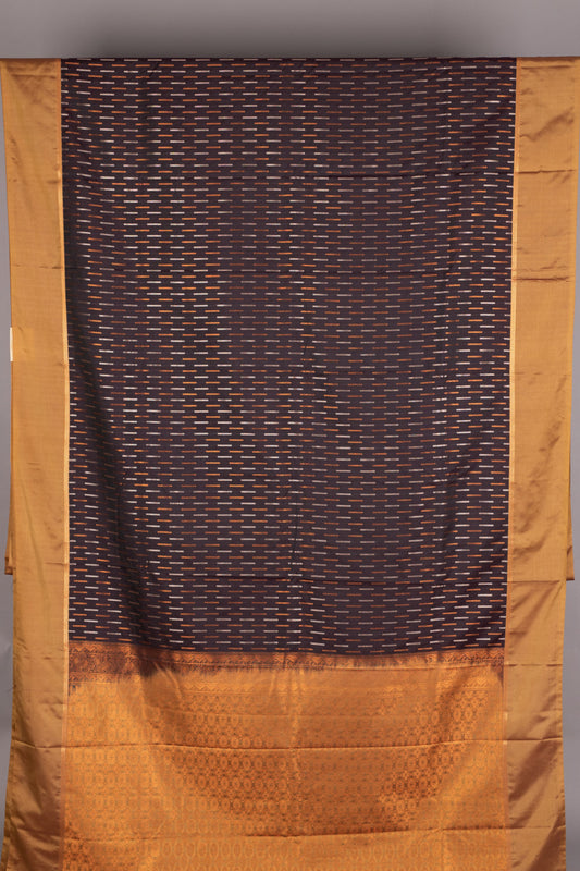 Chocolate Brown and Mustard semi silk saree