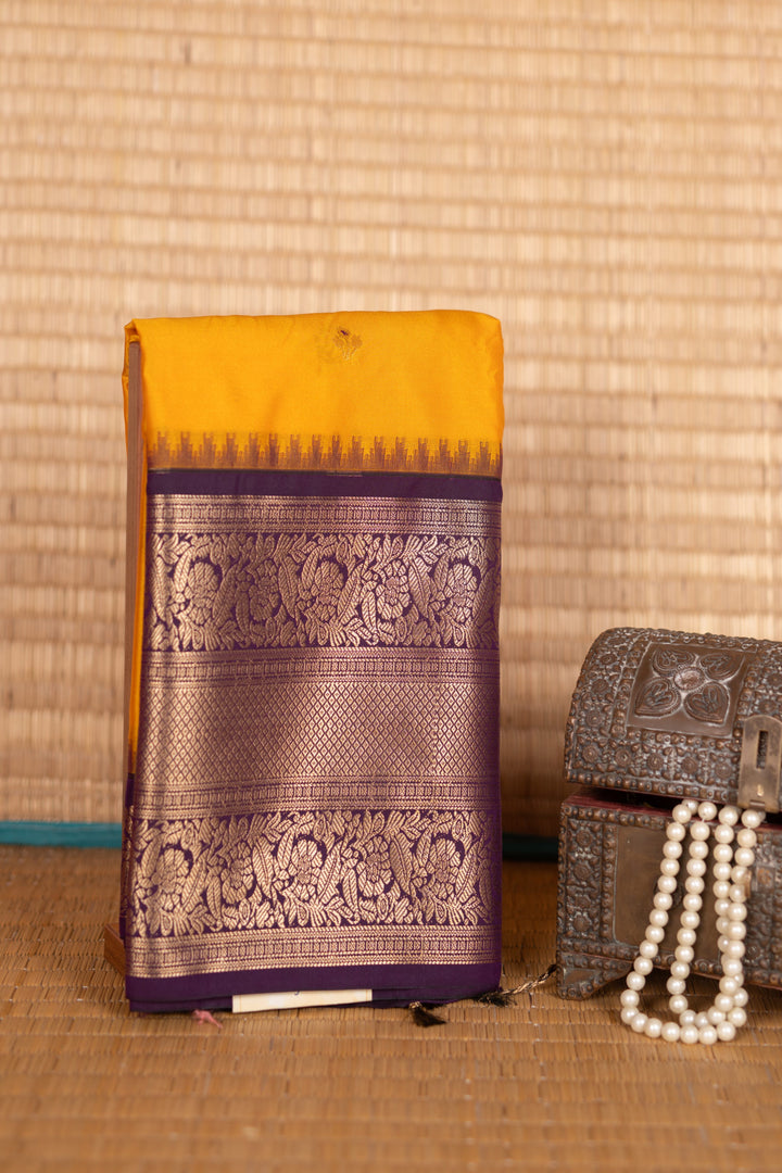 Yellow and Purple semi silk saree