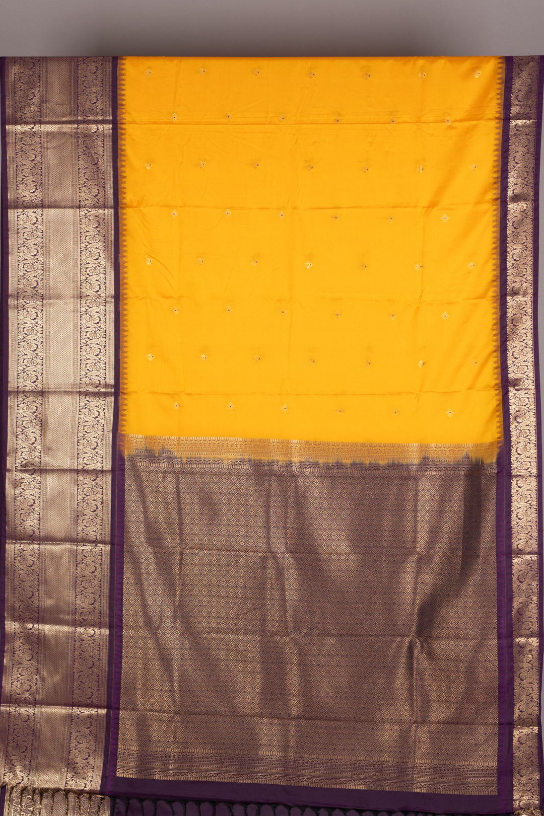 Yellow and Purple semi silk saree