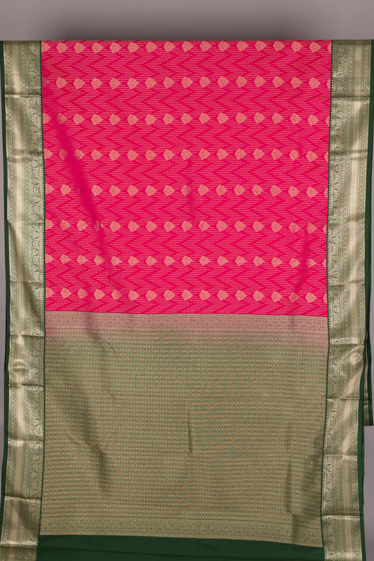 Vibrant Pink and Green semi silk saree
