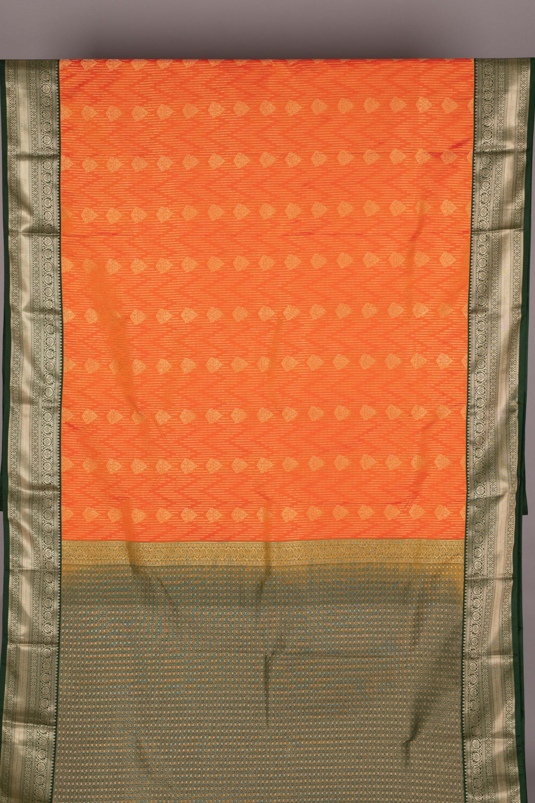 Orange and green semi silk saree