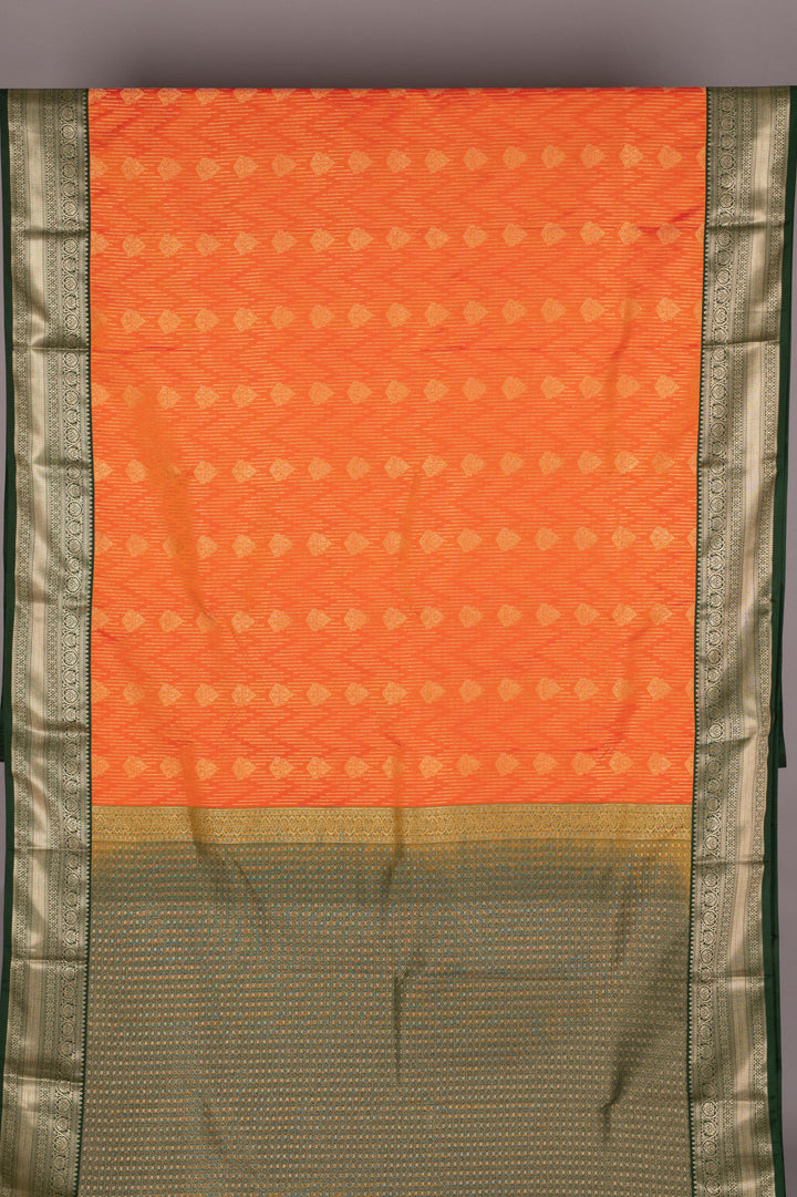 Orange and green semi silk saree