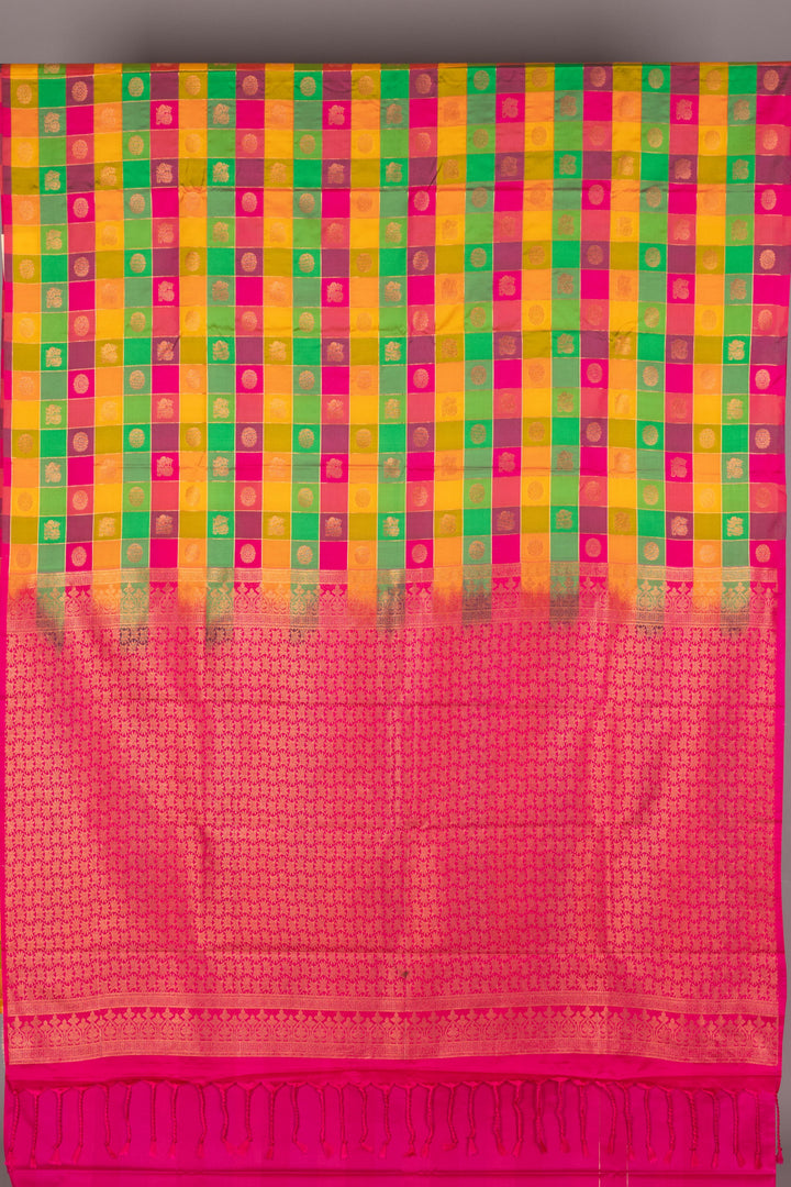 Multicolour and Pink Semi silk saree