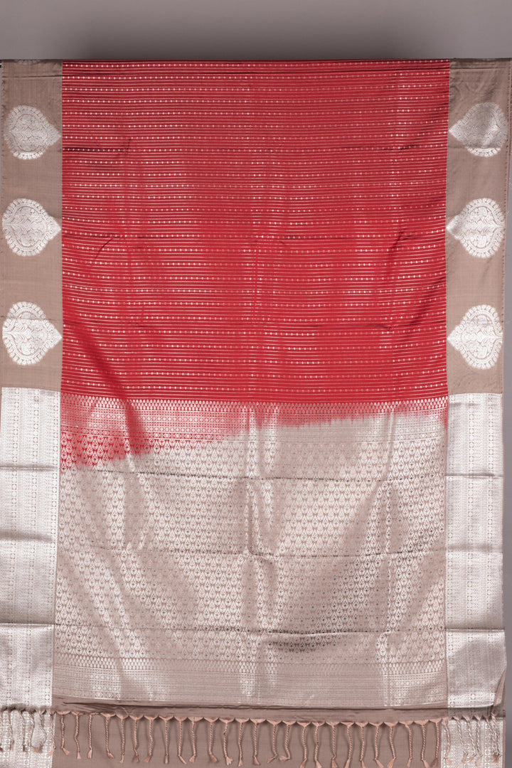 Jam Maroon and Beige semi silk saree