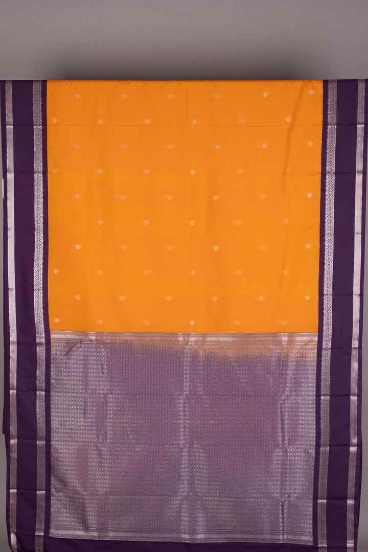 Golden marguerite yellow And Purple Semi Silk Saree