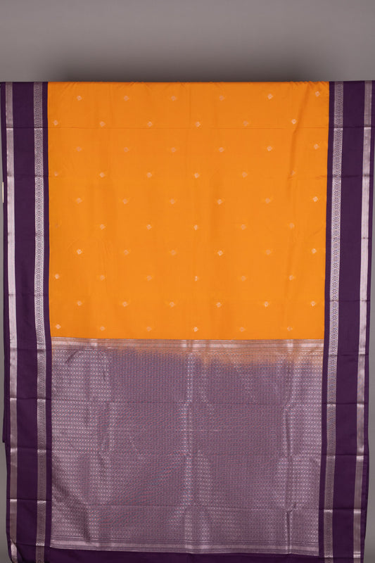 Golden marguerite yellow And Purple Semi Silk Saree