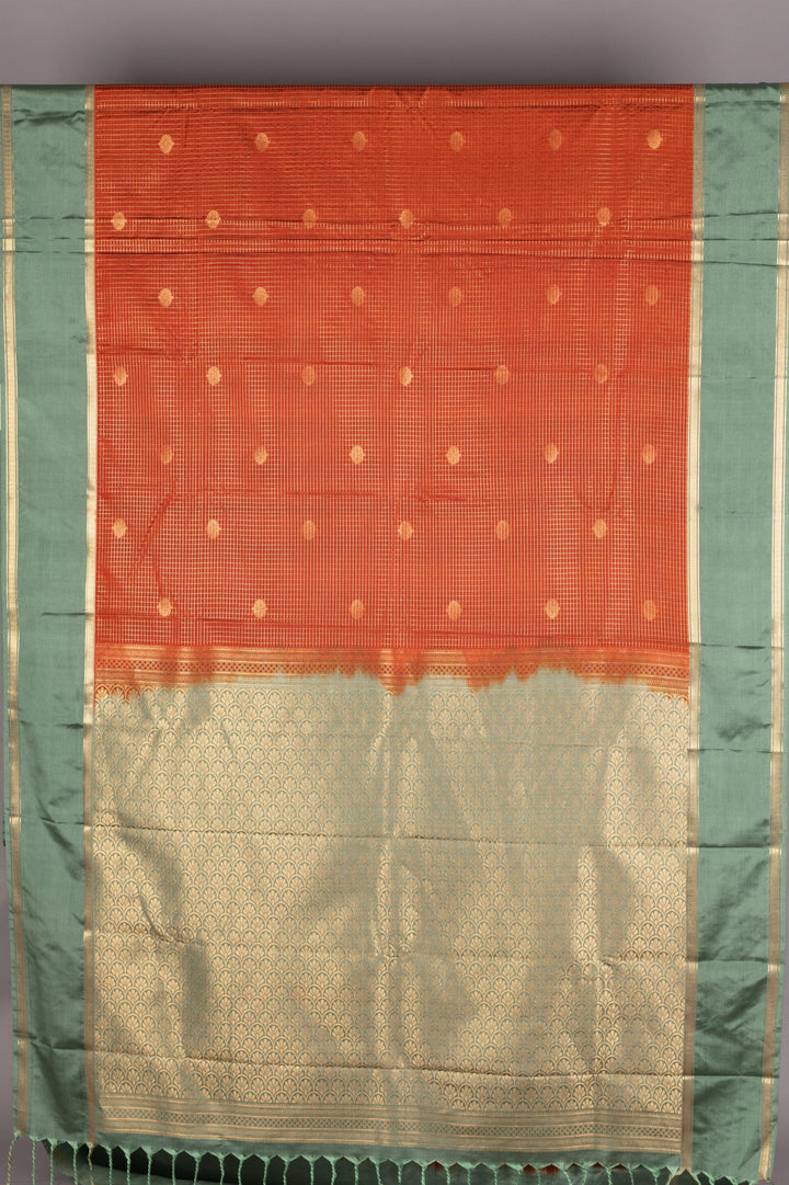 Rust Orange and Mint Green Semi Silk Saree