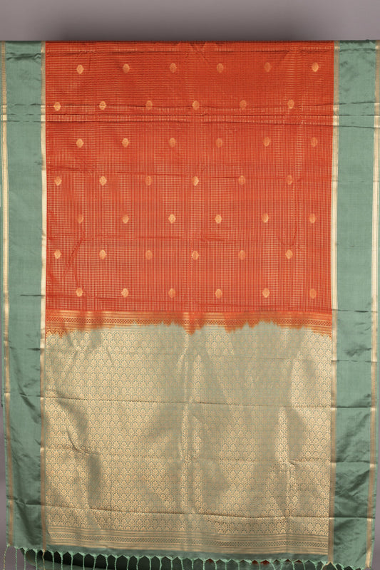Rust Orange and Mint Green Semi Silk Saree