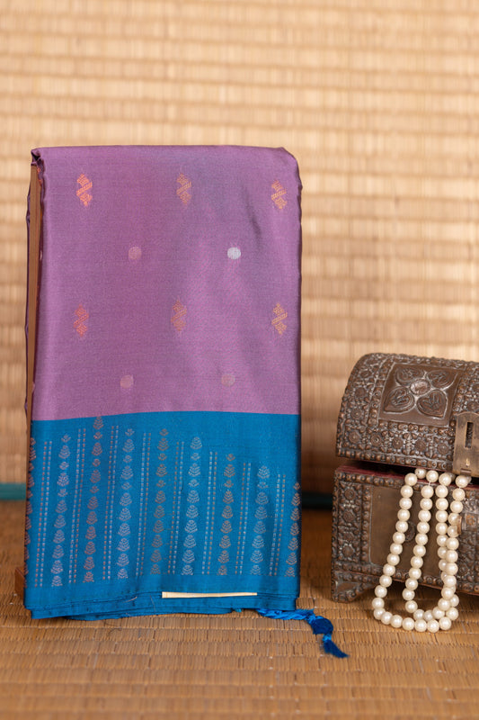 Heather Violet and Blue Semi Silk Saree