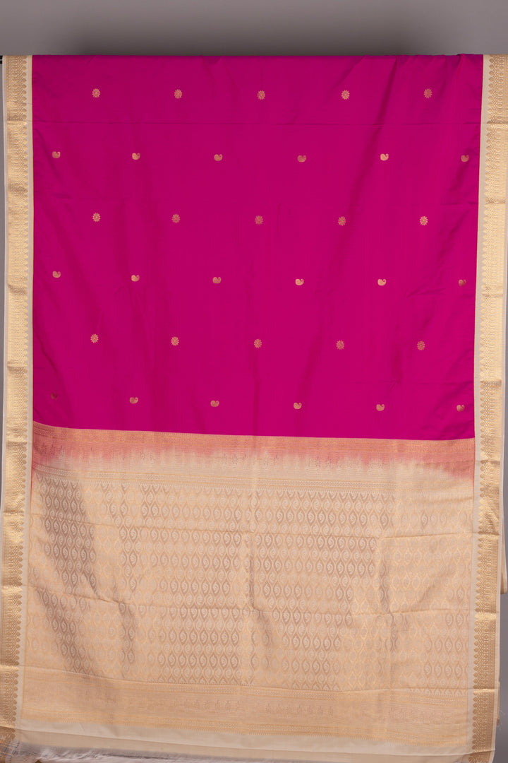 Rani Pink and Beige Semi Silk Saree
