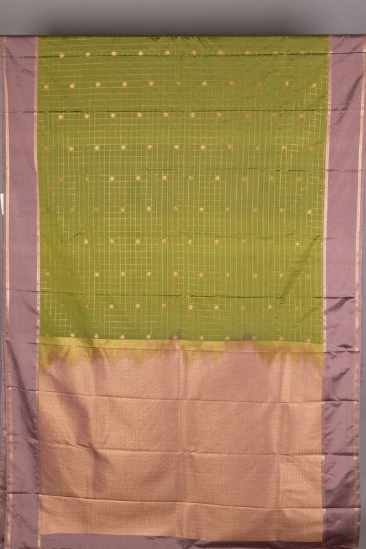 Apple Green and Mauve Semi Silk Saree